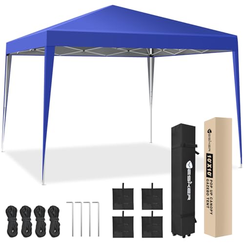 Yesker 10x10 Pop Up Canopy Tent UPF 50+ Waterproof Outdoor Canopy Portable Folding Easy Setup Gazebo Adjustable Height Instant Sun Shade Tent with Wheeled Bag for Events Parties Camping Patio, Blue - size: 10x10FT Blue