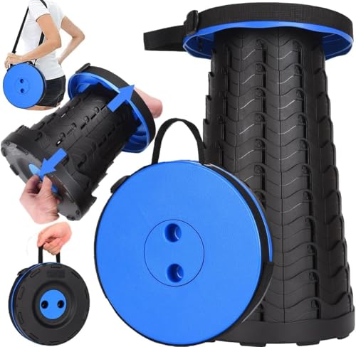 Fishboy Upgraded Collapsible Stool, 400lbs Max Weight, Lightweight But Sturdy, Portable Retractable Folding Telescoping Foldable Camping Stool for Adults Outdoor Fishing Hiking BBQ - color: Blue