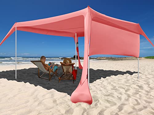Beach Canopy Tent Shade with Sidewalls 10x10FT, 6.6FT Tall, UPF50+ Sun Shelter, Windproof & Water Resistant, Includes Guylines Sand Shovel Stability Poles, Easy Up for Beach Outdoor Camping Backyard - color: Orange