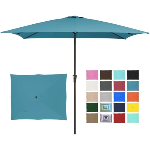 JEAREY 8x10 ft Rectangular Patio Umbrellas Outdoor Table Market Umbrella w/Crank, 8 Sturdy Ribs, UV Protection Windproof Sunproof for Garden, Deck, Backyard, Pool(Cerulean) - color: Cerulean, size: 8x10ft