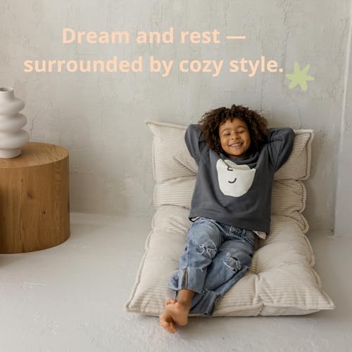 Tufted Floor Cushion – Plush Corduroy Floor Pillow for Reading Nook, Meditation and Yoga – Soft Cozy Window Seat Cushion for Living Room and Bedroom for Adults and Kids - made in EU (Soft Ecru, Small) - color: Soft Ecru, size: Small — 39×21.5 in (100×55 c