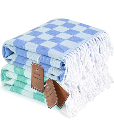 2 Packs Travel Essentials Turkish Beach Towels Vacation Essentials Pool Towel for Women Birthday, Teacher Appreciation Gifts Thin Sandless Fast Drying Compact No Sand Packable Vacation Essentials - color: 2 Pack Blue Aqua, size: 72 x 36 inch