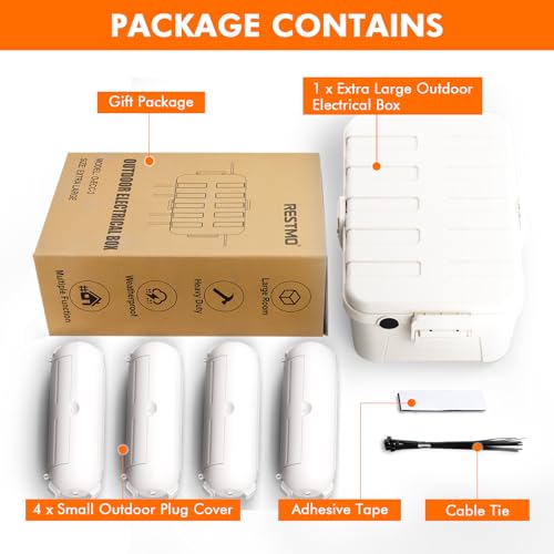 RESTMO 5-Piece Outdoor Waterproof Electrical Box Set – 12.5" x 8.5" x 5" Large & 7.1" x 2.3" x 2.3" Small, Weatherproof Boxes for Power Strip, Outlet, Plug, Socket, Timer, Holiday Light, White - color: White