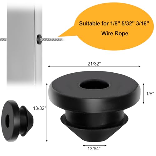 Foraineam 100 Pack Cable Railing Rubber Grommets, Black Cable Railing Post Protector Sleeves for 1/8" 5/32" 3/16" Cables, Wire Rope Rubber Protective Grommet Kit for Indoor Outdoor Metal Posts