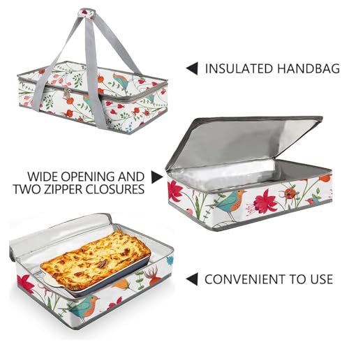 Insulated Casserole Carriers for Hot or Cold Food,Casserole Dish Bag Carrying Case,Food Carrier Warmer Container Bag for Travel Picnic.Pioneer Woman Kitchen Stuff.Fits 9"x13" Baking Dish - color: Bird
