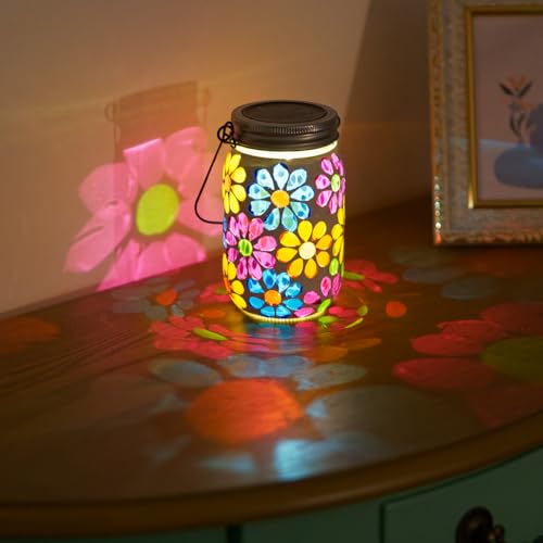 Stargarden Mosaic Solar Lantern ,Mosaic Lights ,Outdoor Hanging Jar Lights ,Waterproof Solar Lamps for Tree, Garden, Patio, Yard, Outdoor(Flower) - color: Bright Flower