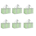 Set of 6 Foldable Insulated Picnic Bags, 14L Large Capacity Cooler Bag with Zippered Top, Reusable Thermal Beach Basket for Outdoor Travel Groceries (Green Checkered) - color: Green Checkered