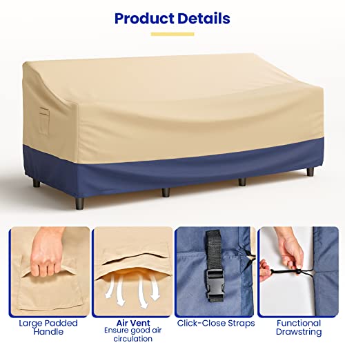 Tangkula Patio 3-Seater Waterproof Outdoor Deep Sofa Cover with Padded Handle & Click-Close Straps, Air Vent, Heavy Duty PU Couch Cover, 77" W x 43" D x 29.9" H - size: 77" W x 43" D x 29.9" H