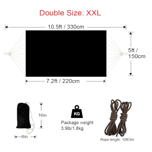 GOCAN Double Hammock 2 Person Extra Large 330X150cm Load Capacity 600Pound Canvas Cotton Hammock for Patio Porch Garden Backyard Lounging Outdoor and Indoor XXL(Black) - color: Black, size: XX-Large