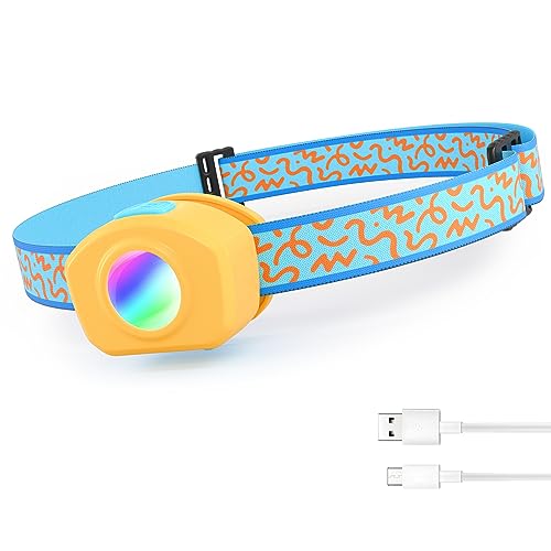 EverBrite LED Headlamp Rechargeable Kids Headlamp with RGB Mode and Adjustable Headband, 3 Modes Multicolor Headlamp for Kids, Bright Kids Head Lamp for Camping, Reading, Exploring, Hiking, Birthday - color: Orange