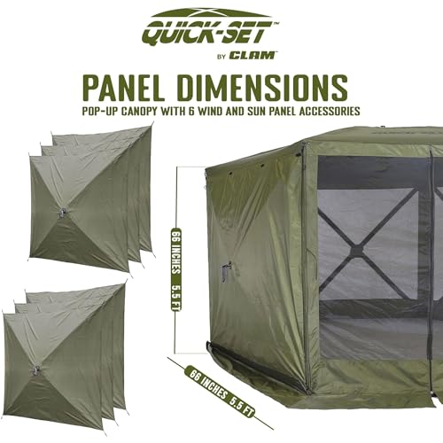 Clam Quick-Set Wind & Sun Panels 3-Pack – Green Screen Tent Sidewalls – Fits Traveler, Venture & Escape – Full Coverage Shade & Privacy – Carry Bag – Tent Not Included - color: Green, size: 3 Panel