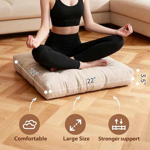Tiita Outdoor Cushions Square Floor Pillow Thicken Tufted Seat Pad Large Floor Cushion for Yoga Meditation Living Room - color: Square|beige, size: 2 Count (Pack of 1)