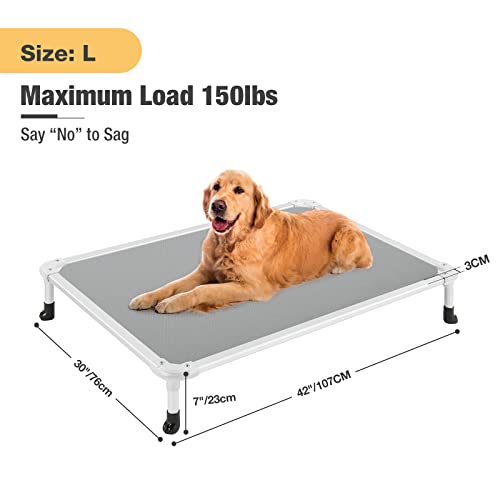 Veehoo Chew Proof Elevated Dog Bed - Cooling Raised Pet Cot - Silver Aluminum Frame and Durable Textilene Mesh Fabric, Unique Designed No-Slip Feet for Indoor or Outdoor Use, Grey, Large, CWC2003 - color: Gray, size: 42.0"L x 30.0"W x 7.0"Th