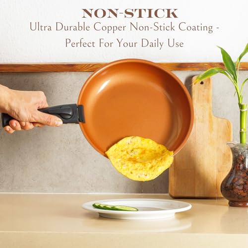 Moss & Stone Copper Pots And Pans Set Nonstick, Removable Handle Cookware, Stackable Pots And Pans Set, Dishwasher safe, Induction Pots And Pans, Camping Cookware Set, Aluminum (7 Pcs) - size: 7 Pcs Copper