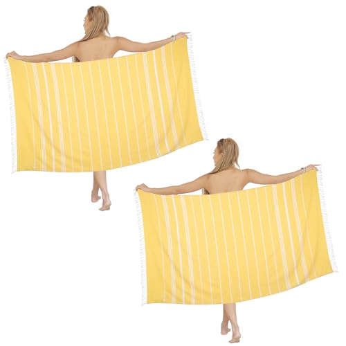 Beach Towel 2 Pack,Sand Free Beach Towels Oversized 39 x 72,Turkish Beach Towel Quick Dry Towel,Lightweight Pool Towels for Adults Travel Towel,Cool Beach Essentials Super Absorbent Towels - color: 2 Pack Lemon Yellow