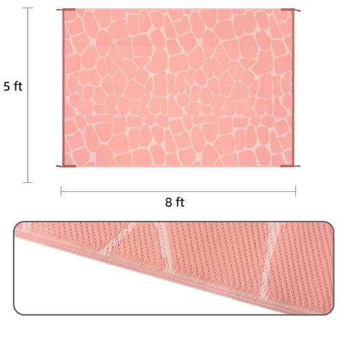 Boulder Bee Outdoor Rugs | 5 x 8 Feet Plastic Straw Rug | Waterproof Outdoor Camping Rugs | Quick Drying Picnic Rug | Sand Free Reversible Beach Mats | 2.7 lb (Pink) - color: Shell Pink, size: 5*8 Feet