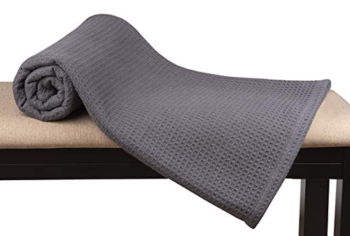 Glamburg 100% Cotton Thermal Blanket, Breathable Queen Size Waffle Blanket, All Season Cotton Blanket, Charcoal - color: Charcoal Grey, size: Queen (90"x90")