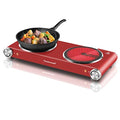 Hot Plate, Techwood 1800W Dual Electric Stoves, Countertop Stove Double Burner for Cooking, Infrared Ceramic Hot Plates Double Cooktop, Red, Brushed Stainless Steel Easy To Clean Upgraded Version, Red - color: Red, size: Red Double Burner
