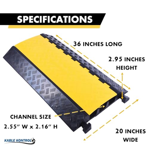Kable Kontrol Atlas Heavy Duty Cable Protector Ramp - 3 Channel - 1 Pc - 36” Long Black & Yellow – 44000 Lbs Capacity - Rubber Speed Bump Wire Protector Cord Cover – CP9986 - size: 3 Channel - 1 Unit