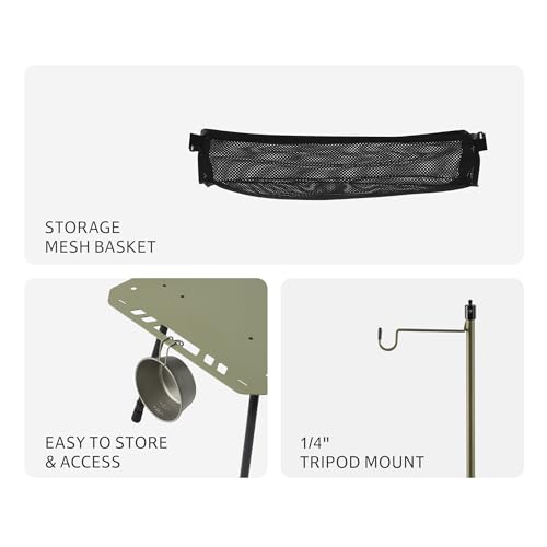 Naturehike Tactical Camping Table with Adjustable Height, Collapsible Table Lightweight with Carry Bag for Camping, Travel expeditions, Hiking, Picnics, BBQs & Beach Trips - color: Green