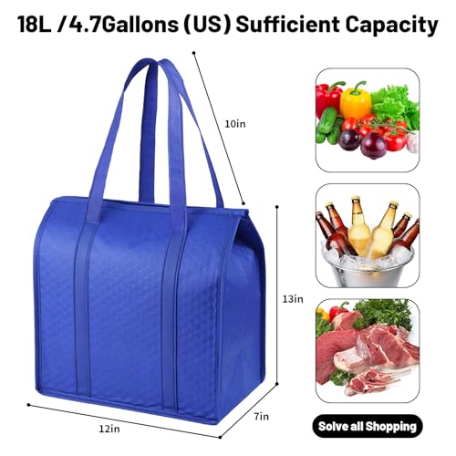 Insulated Grocery Bags with Zippered top Frozen Food Shopping Groceries Travel Insulated Tote Cooler Thermal Bags - color: Blue