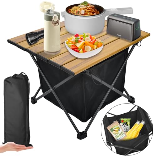 Foldable Camping Side Table, Ultralight Small Beach Aluminum, Portable Outdoor Table with Carry Bag and Storage for Picnic, Grill, Hiking, Fishing, Sand, Camping, Nature - color: Nature, size: 16‘’ Small