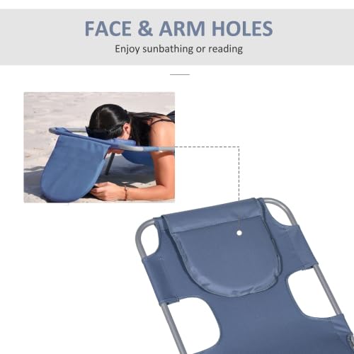 Majnesvon Folding Beach Lounge Chair with Face Hole and Arm Slots, 5-Level Adjustable Sun Lounger Tanning Chair with Pillow for Patio, Garden, Beach, Pool(Gray 2) - color: Gray 2