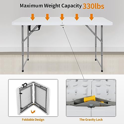 BestOffice Camping Folding 4 Foot Plastic Table, White - color: White, size: 4 FT