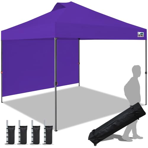 Eurmax USA NOMATTER ONE-Person Open&Close 10x10ft Pop Up Canopy Tent,Portable Shelter Pop Up Canopy for Outdoor Events with 1 Sidewall,Instant Canopies,Temporary Sunshade,Bonus 4 Sand Bags(Purple) - color: purple, size: 10x10 nomatter