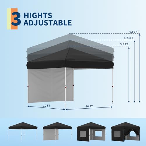10x10 Pop Up Canopy Tent Outdoor Canopy with 1 Removable Sidewall One-Person Set Up Heavy Duty Commercial Instant Tent Shelter-Black - color: Black, size: 10x10FT/1-Sidewall