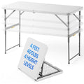 4 Foot Foldable Table with Built in Handle & Steel Legs, 4FT Portable Adjustable Height Heavy Duty Small Card Folding Table for Parties, Dining, Events, Picnic, Indoor & Outdoor, Camping, Utility