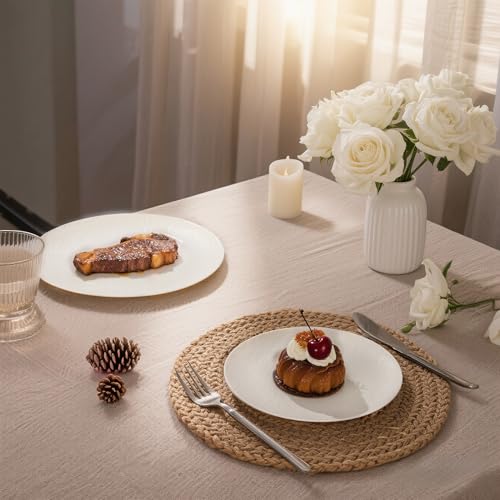 WONDERFUL 32pcs Heavy Duty Plastic Plates Reusable Unbreakable & Dishwasher safe Ivory Plastic Plates Dishes Set Reusable Plate Frosted Design Includes:16 Dinner 10" and 16 Dessert Plate 7.3" - color: Ivory