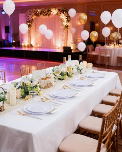 Supernal 350pcs Gold Plastic Dinnerware Set for 50 Guests,Fancy Disposable Plates for Party,Gold Plastic Silverware with White Handle,Disposable White Plates Wedding,Birthday - color: 350pcs White and Gold Plastic Dinnerware Set