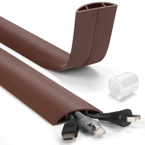 4ft Cord Hider Floor, LZEOY Heavy Duty Cord Covers for Wires on Floor, Brown Floor Cable Management, Hide Cord Cover Floor, Electrical Cable Hider Cord Protector Floor, Cable Cavity: 0.78" W x 0.32" H - color: Brown, size: Large-4ft