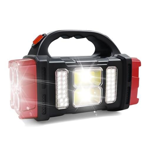 Solar Handheld Flashlight, 4 Lighting Modes Rechargeable LED Work Light, USB-C & Solar Powered Portable Lantern,Emergency Camping Light for Outdoor, Hiking, Power Outage (Red-1pcs) - color: Red