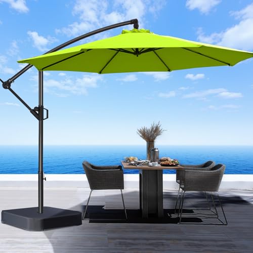 HOMSHADE 10ft Offset Patio Umbrella with Base Included, Cantilever Offset Hanging Patio Outdoor Market Umbrella UPF50+ UV Protection with Easy Tilt and Crank for Pool Deck and Garden(Apple Green) - color: Apple Green