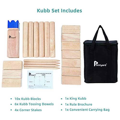 Kubb Yard Game Set for Adults & Families - Viking Chess Outdoor Heave Hardwood Wooden Toss Game with 10 Blocks, 6 Batons, Carrying Bag | Perfect for Backyard Party BBQ Lawn Camping Beach - color: Blue