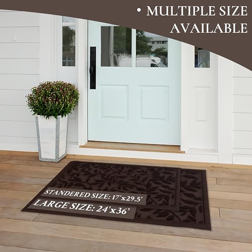 Coffee Brown Leaves Outdoor Indoor Entrance Doormats, Absorbent Durable Heavy Duty Welcome Front Door Mat,Thick Natural Rubber Back,Easy Clean Entryway Mat 23x35 Inch, Low Profile - color: Leaves-coffee, size: 1'11" x 2'11" (Rectangular)