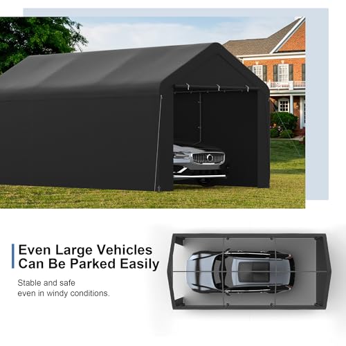 Carport, 10‘ x 20’ Heavy Duty Portable Garage All-Season Car Canopy w/Removable Sidewall & Doors, Carport Canopy Party Tent w/Water-Resistant Tarp for Backyard (Black, 10‘ x 20’) - color: Black, size: 10' x 20' /with side