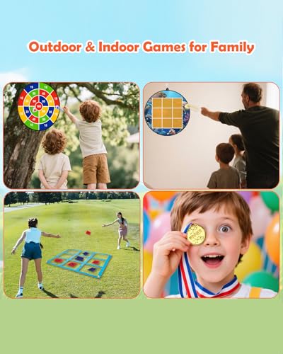 Giant Tic Tac Toe Outdoor Games, Bean Bag Toss Games, 26" Dart Board Game Double-Sided with Sticky Balls for Boys and Girls Ages 4-12 Kids Adults Family Lawn Yard Large Carnival Games - size: D+gtb