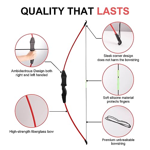 Dostyle 44" Bow and Arrow Set for Kids Children Outdoor Youth Recurve Bow Junior Archery Training for Kids Teams Game Gift - color: Red