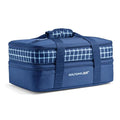Rachael Ray Expandable Insulated Casserole Carrier for Hot or Cold Food, Thermal Lasagna Lugger Tote for Potluck, Parties, Picnic, and Cookouts, Fits 9" x 13" Baking Dish - color: Blue Gingham