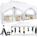 COBIZI 10x20 Heavy Duty Pop Up Canopy Tent with 6 Sidewalls Thicken Frame, Commercial Easy Up Outdoor Wedding Party Tents, All Season Waterproof Windproof with Stakes Sandbags Ropes Roller Bag, White - color: White, size: 10x20