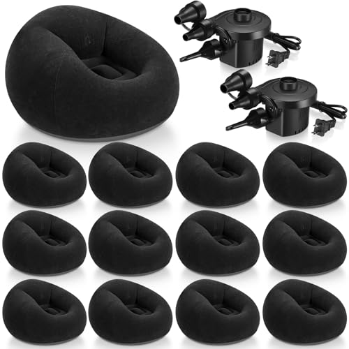 Realspring 6 9 12 Pcs Inflatable Bean Bag Chairs for Adults with Electric Air Pump, Blow up Couch Folding Portable Inflatable Couch Lazy Sofa for Outdoor Movie Night Camping(Black,12 Pcs) - color: Black
