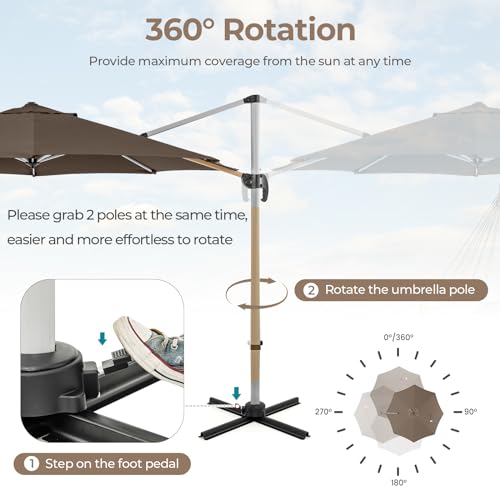 Cantilever Patio Umbrella Aluminum Offset Umbrella with 360-Degree Rotation & Adjustable Tilt, Large Patio Offset Umbrella for Garden, Pool, Backyard & Deck - color: Brown-1, size: 11ft