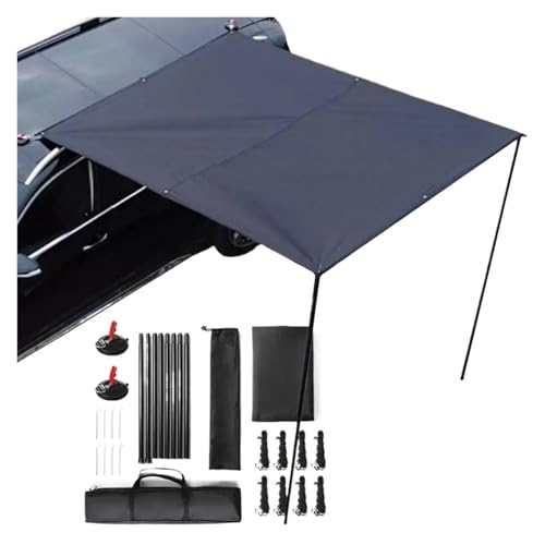 Car Awning Roof Rack Sun Shade Side Tarp with Pole Rope Nails Outdoor Camping Tent Waterproof Shelter(White)