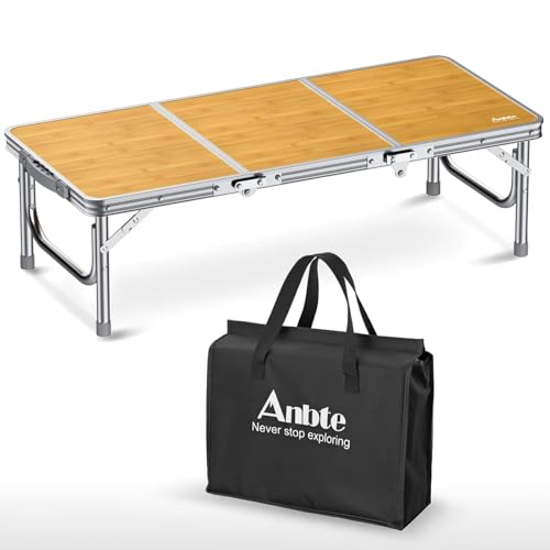 Anbte 34.2" x 15.7" Low Folding Picnic Table, 10.3" Height Thicker Aluminum Small Camping Table with Storage Bag, Portable Handle, Lightweight, for Camping Beach Party Picnic Floor, Yellow - color: Yellow, size: 34.2" x 15.7" x 10.3"