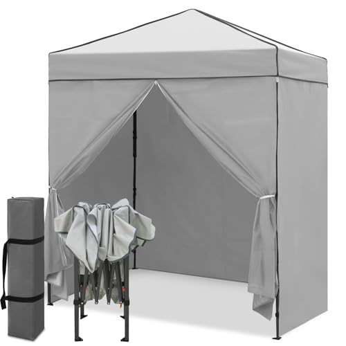 EAGLE PEAK 6x4 Instant Pop Up Canopy Tent with 4 Side Wall Panels, Straight Leg Sun Shelter, Portable Canopy with Carry Bag for Camping, Beach & Sports, Gray - color: Gray, size: Four Walls