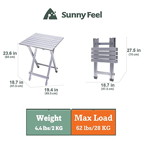 SUNNYFEEL Folding Camping Table - Lightweight Aluminum Portable Picnic Table, 18.5x18.5x24.5 Inch for Cooking, Beach, Hiking, Travel, Fishing, BBQ, Indoor Outdoor Small Foldable Camp Tables - color: Silver-1set