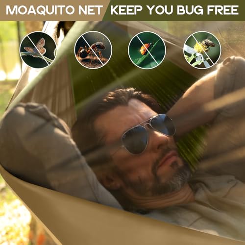 Camping Hammock Mosquito Net,Double & Single Portable Hammocks Hammocks with 2 Tree Straps,Hammock Tent for Travel Camping,Camping Accessories for Indoor Outdoor Hiking Backpacking Backyard Beach - color: Green&khaki, size: Large